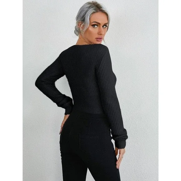 Button Front Scoop Neck soft  Rib knit Sweater pastel pink - Picture 7 of 11